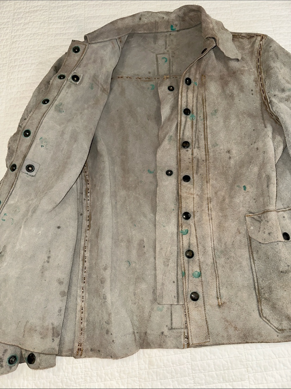 Distressed Chore Coat Snap Suede Cowhide Welding Jacket Industrial Workwear - Picture 3 of 11